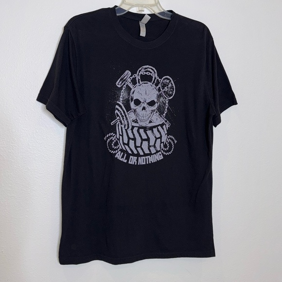 Next Level Apparel Other - Next Level Apparel Black Short Sleeve Skull & Tire Graphic Tee - White Print